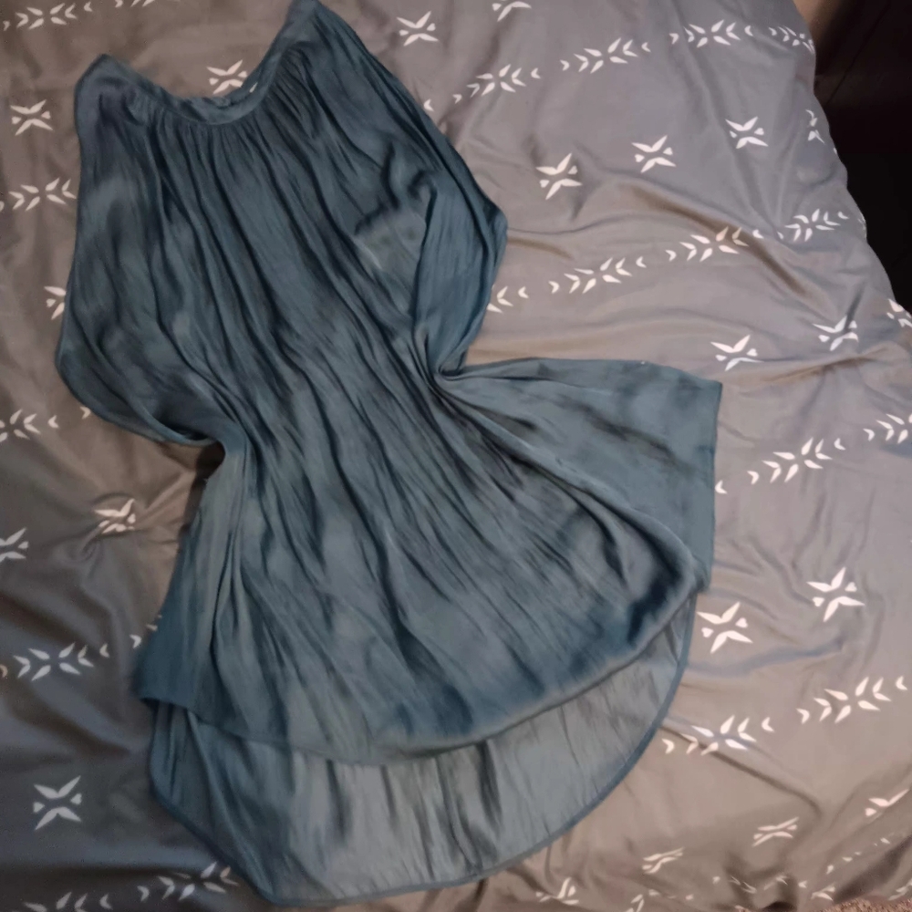 Prologue Silk Slate Blue Pleated High-Low Chiffon - Picture 8 of 9